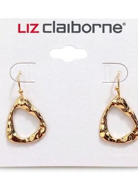 Liz Claiborne Shiny Gold Textured Teardrop Earrings